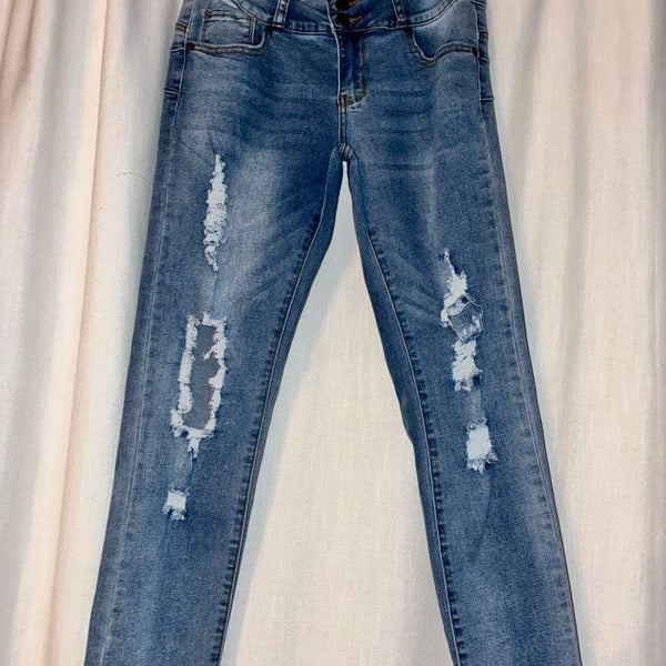 Gogo Jeans Women's Distressed High-Rise Triple Button Skinny Jeans Size 11/30