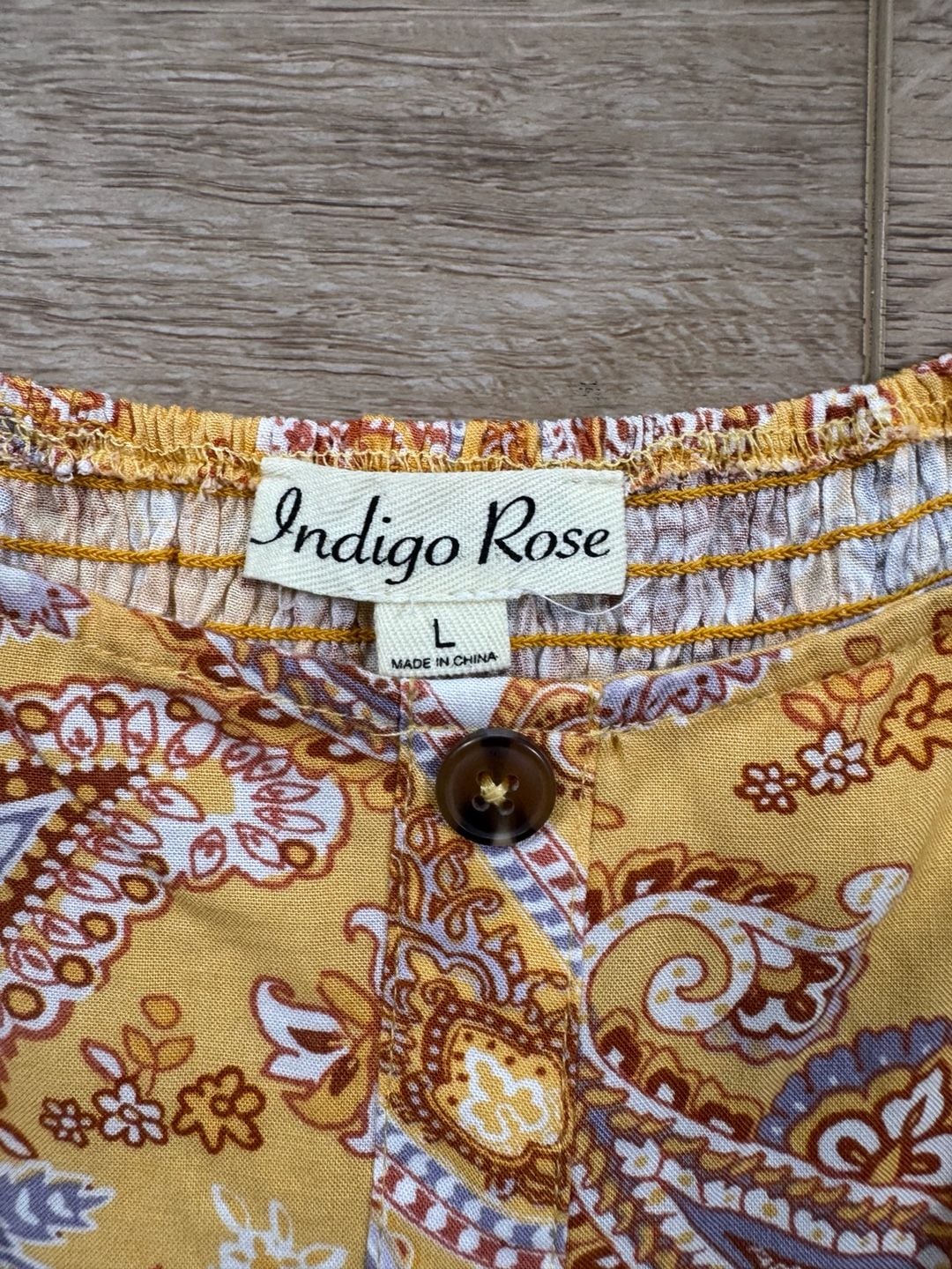 Indigo Rose Yellow Paisley Button-Front Boho Dress Size Large 4