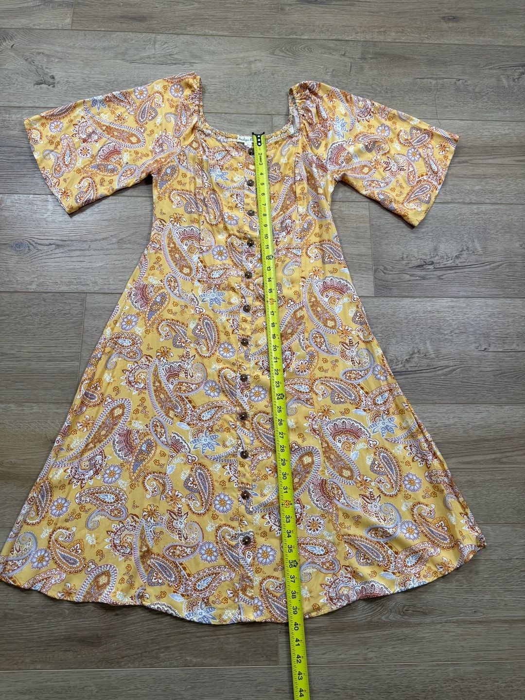 Indigo Rose Yellow Paisley Button-Front Boho Dress Size Large 5