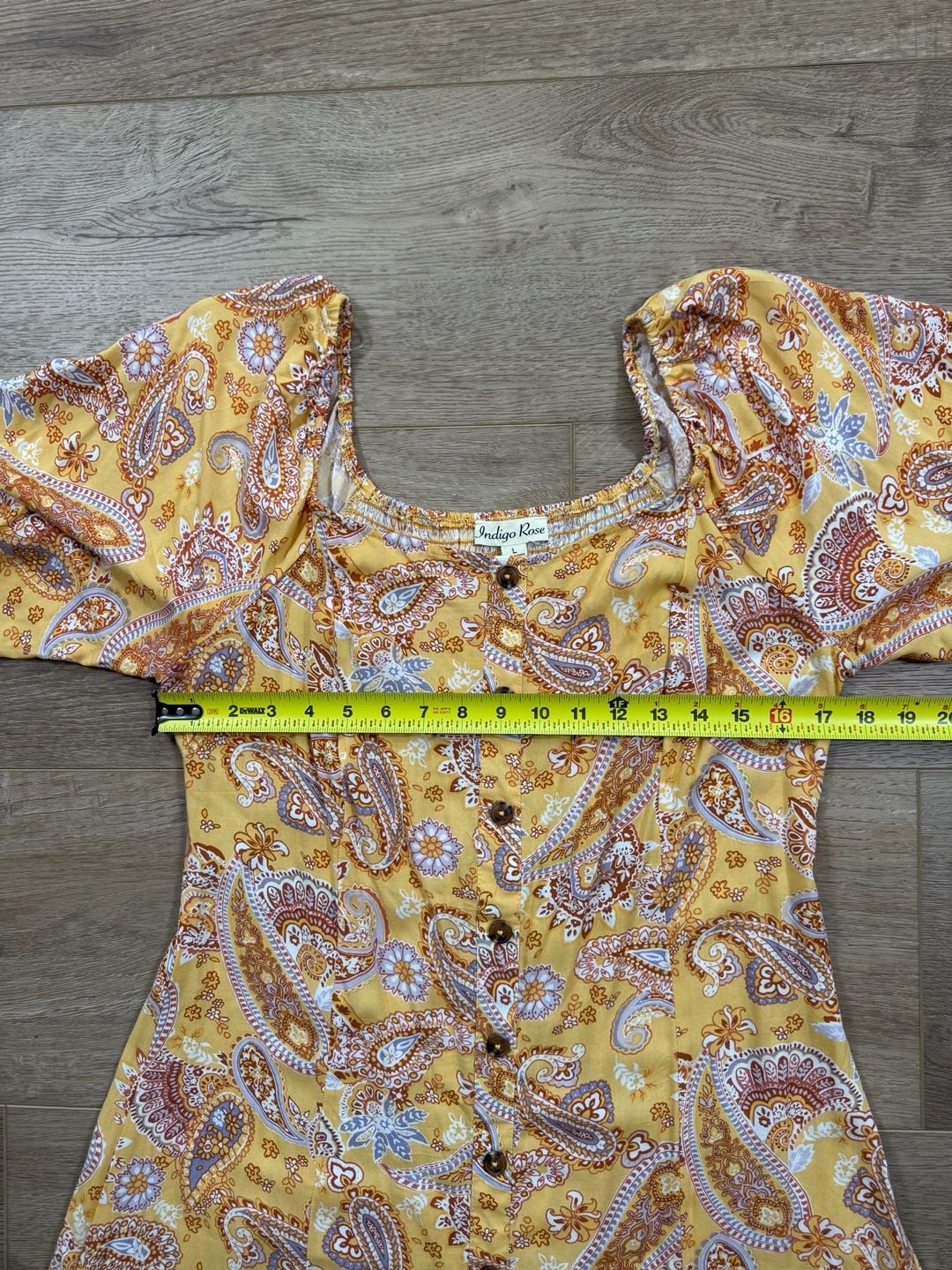 Indigo Rose Yellow Paisley Button-Front Boho Dress Size Large 6