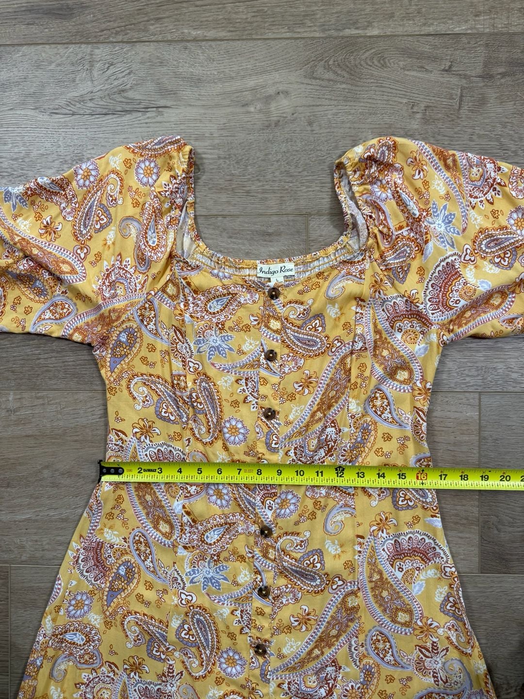 Indigo Rose Yellow Paisley Button-Front Boho Dress Size Large 7