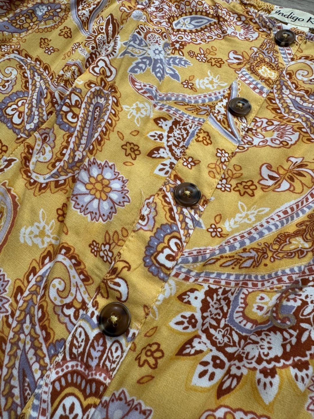 Indigo Rose Yellow Paisley Button-Front Boho Dress Size Large 10
