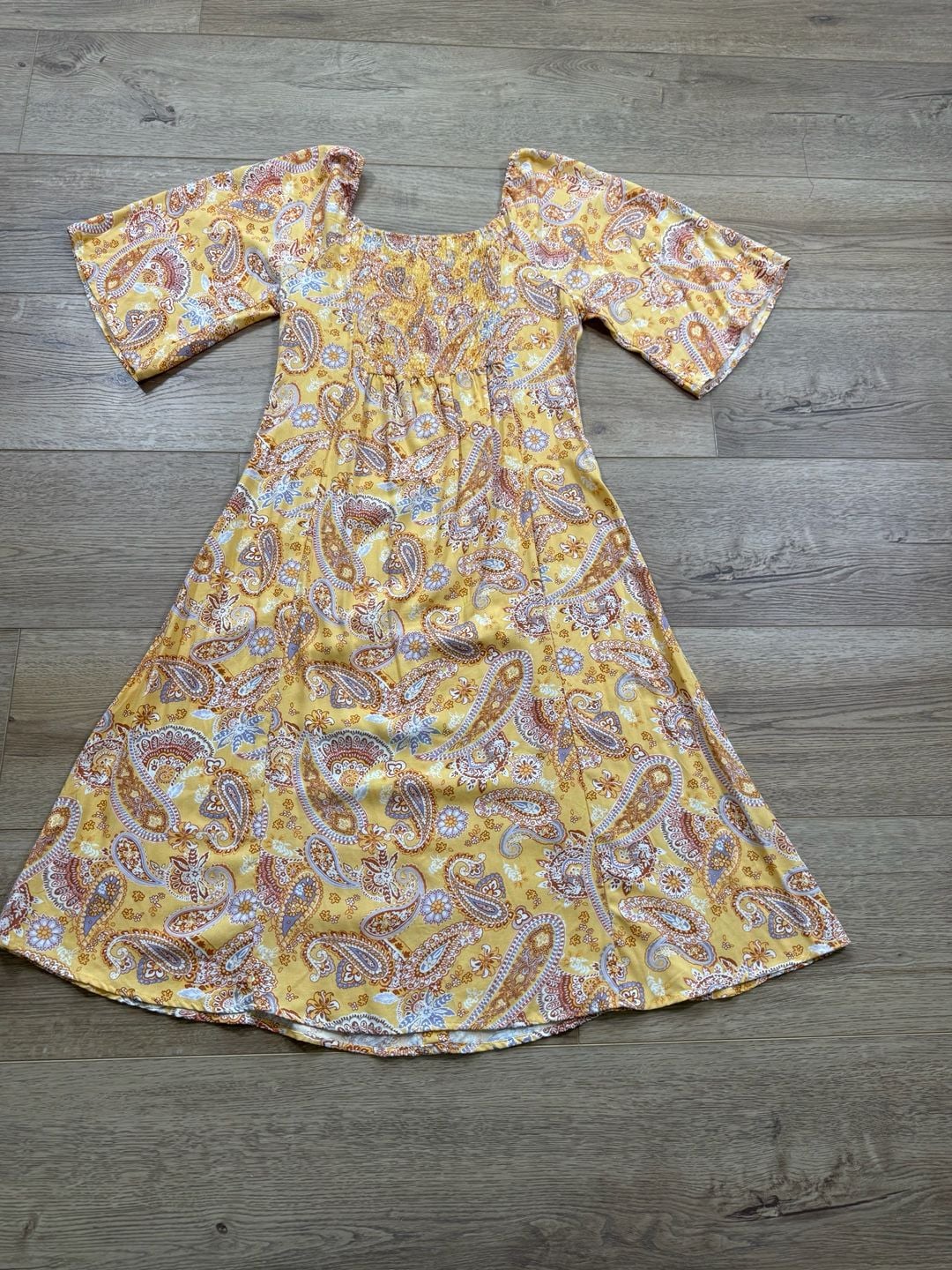 Indigo Rose Yellow Paisley Button-Front Boho Dress Size Large 13