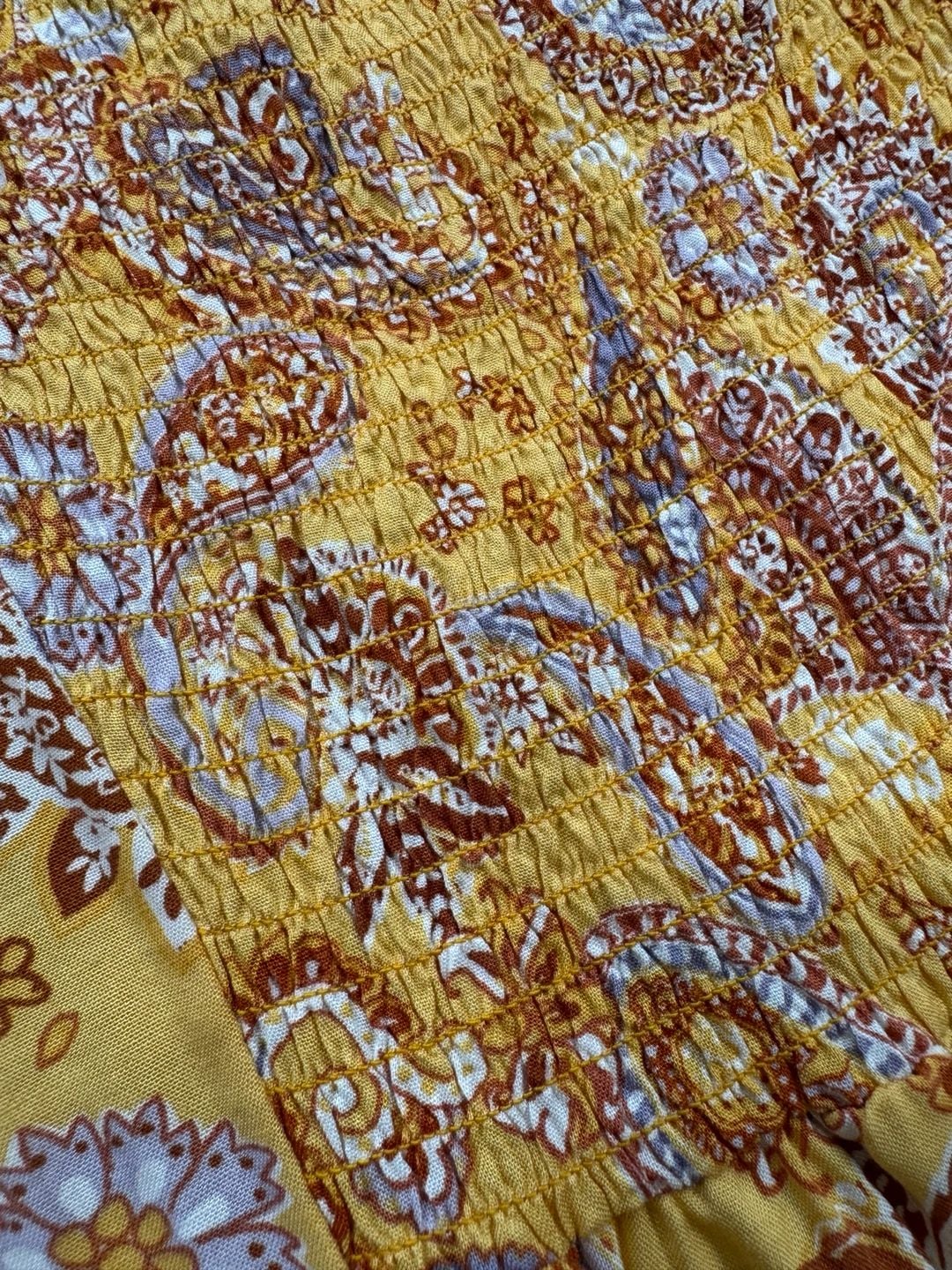 Indigo Rose Yellow Paisley Button-Front Boho Dress Size Large 15