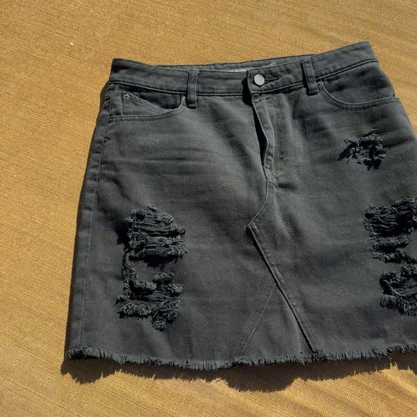 Volcom Black Distressed Denim Mini Skirt