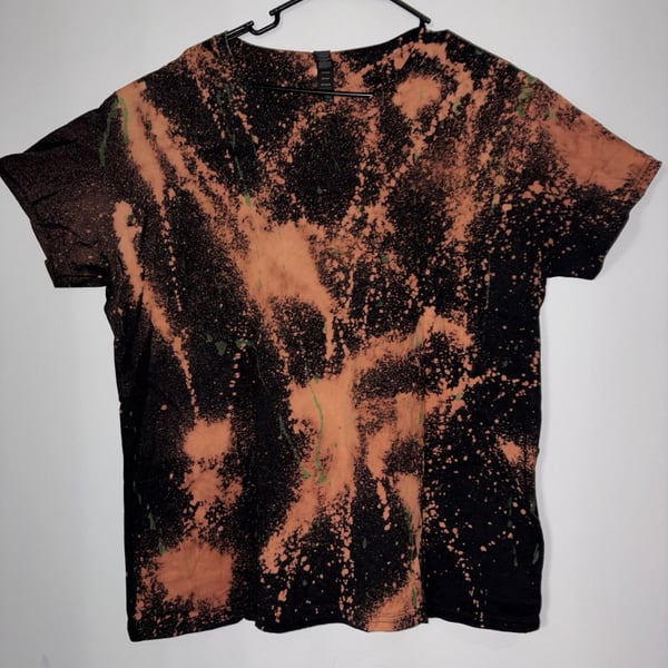 Anvil Lightweight Bleach Dye T-Shirt Black Orange Women's 2XL