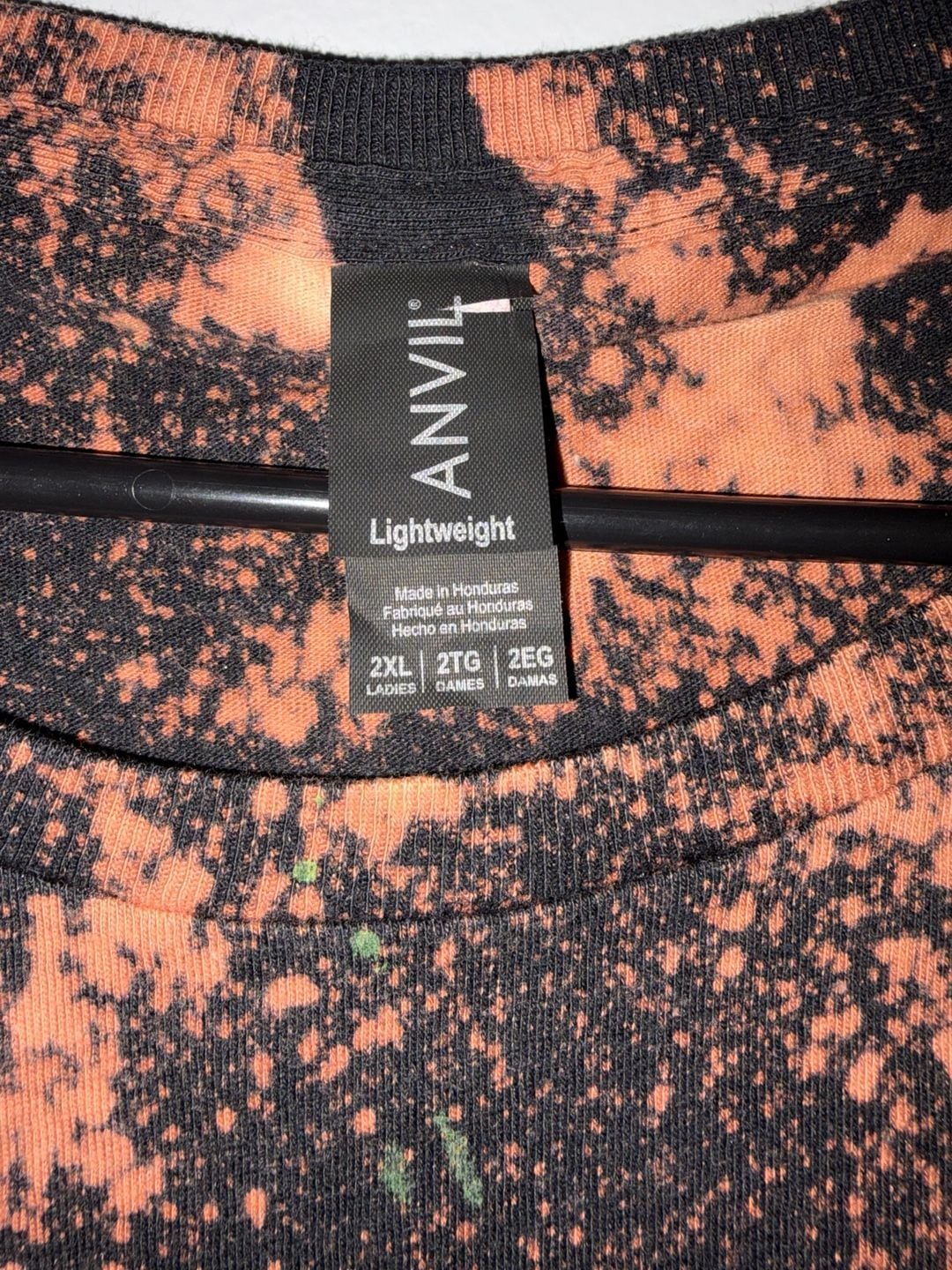 Anvil Lightweight Bleach Dye T-Shirt Black Orange Women's 2XL 4