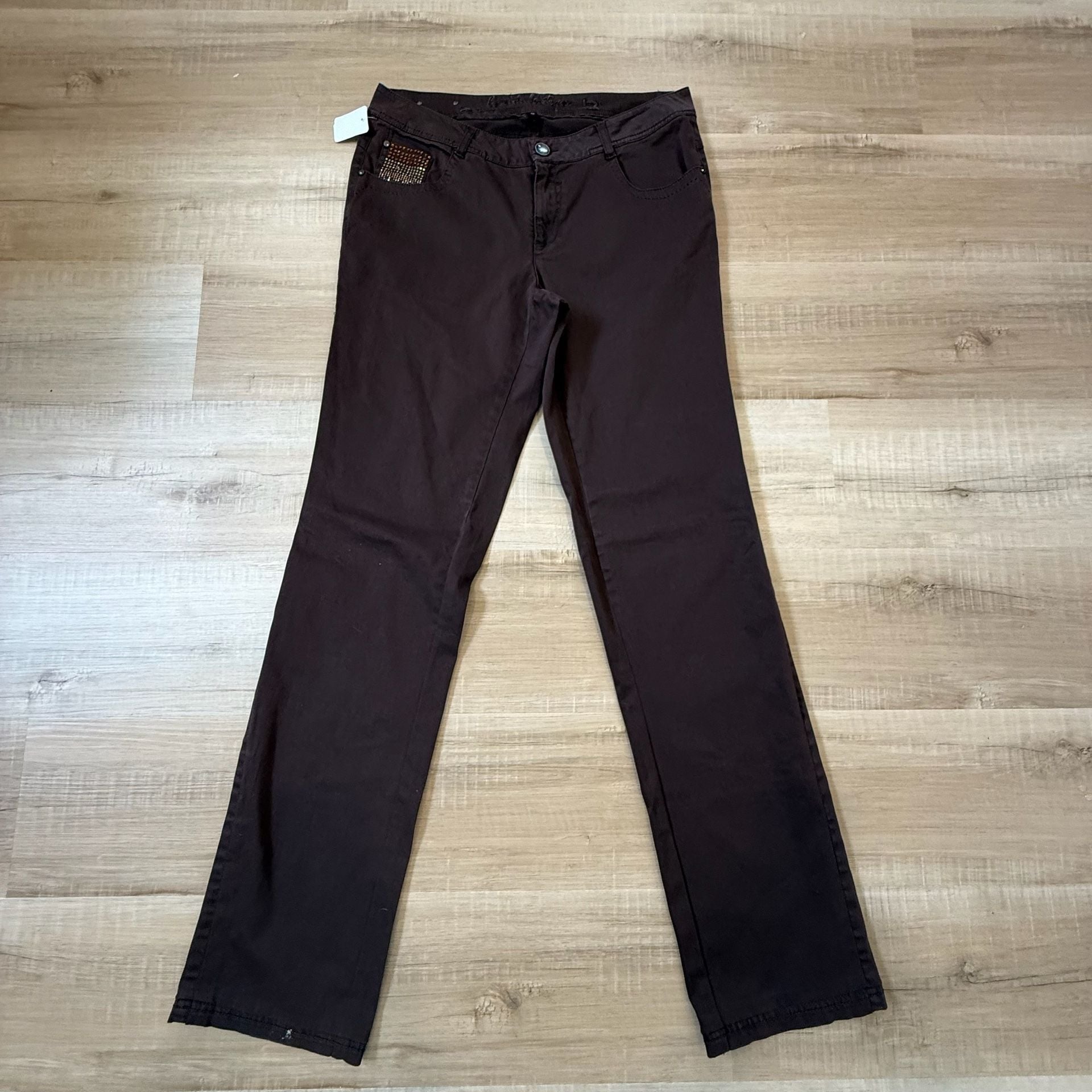 Y2K Cassidi Boutique Brown Embellished Rhinestone Jeans Size 42 2