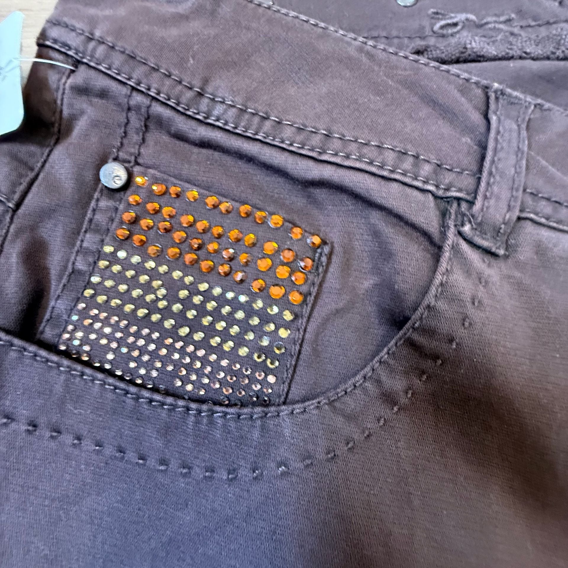 Y2K Cassidi Boutique Brown Embellished Rhinestone Jeans Size 42 3