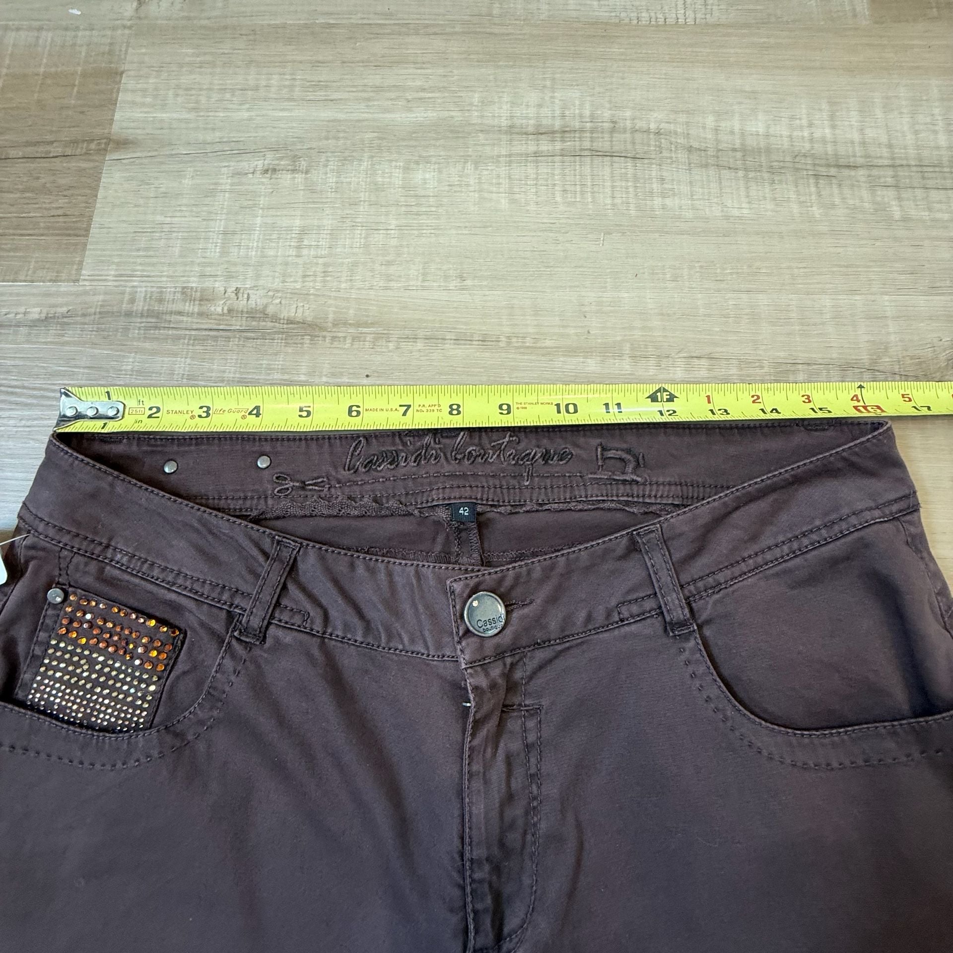 Y2K Cassidi Boutique Brown Embellished Rhinestone Jeans Size 42 7