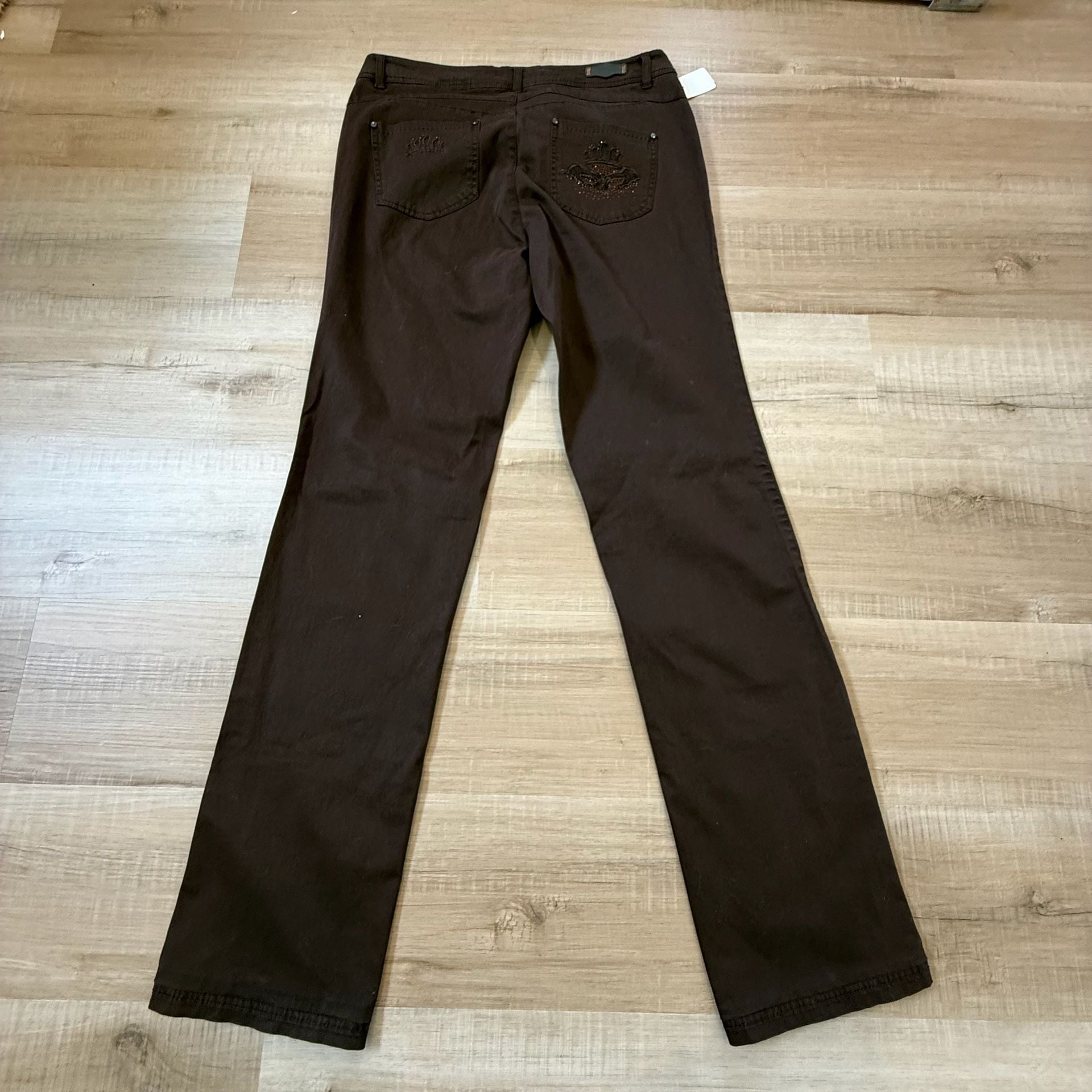 Y2K Cassidi Boutique Brown Embellished Rhinestone Jeans Size 42 9