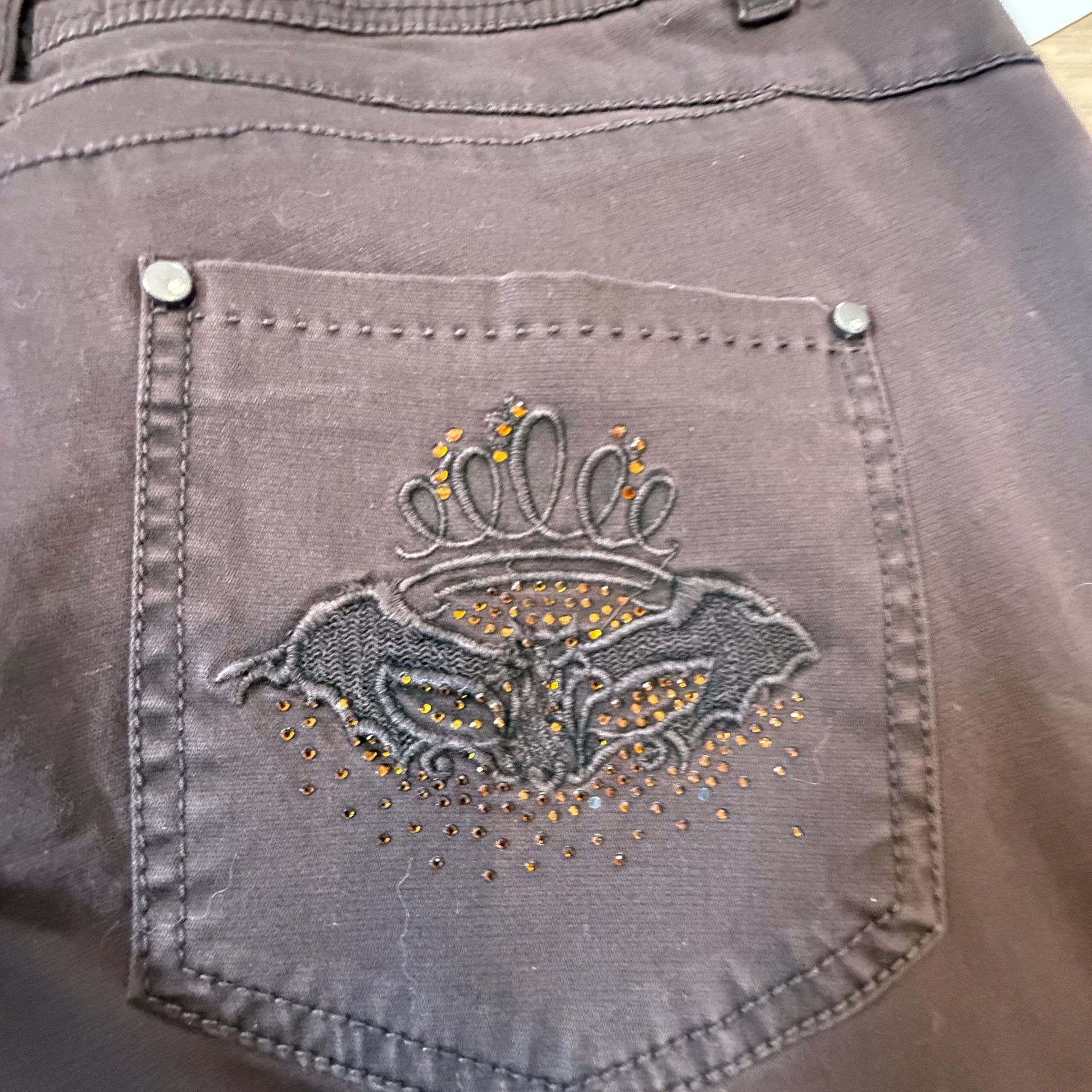 Y2K Cassidi Boutique Brown Embellished Rhinestone Jeans Size 42 10