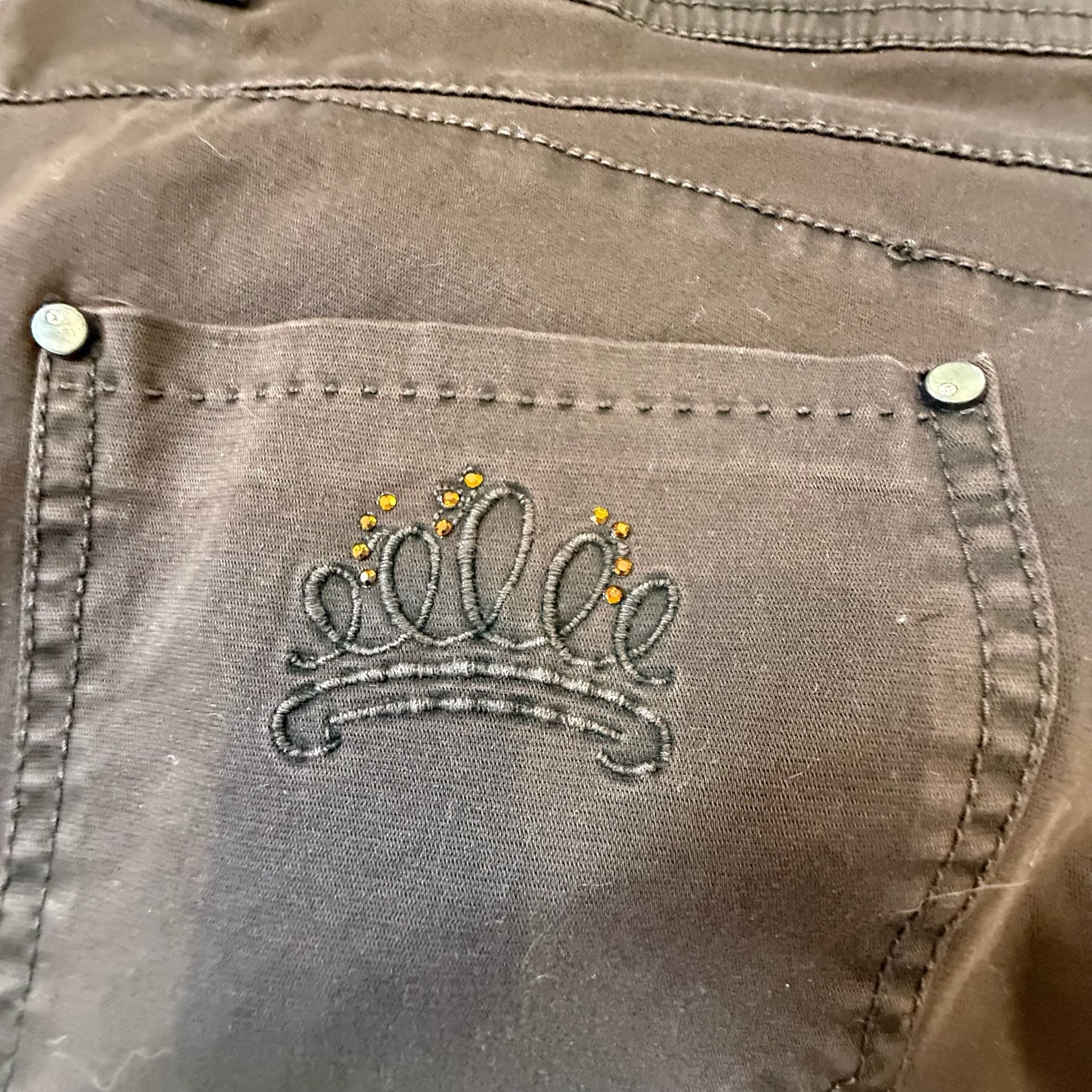 Y2K Cassidi Boutique Brown Embellished Rhinestone Jeans Size 42 11