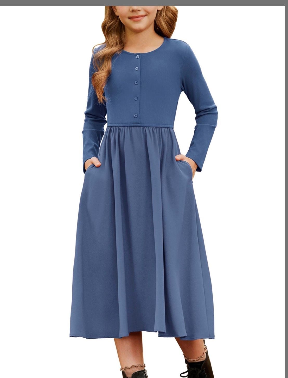 GRACE KARIN Girls Long Sleeve Maxi Dress Size 12 Navy Blue Casual Formal Party Dress 2