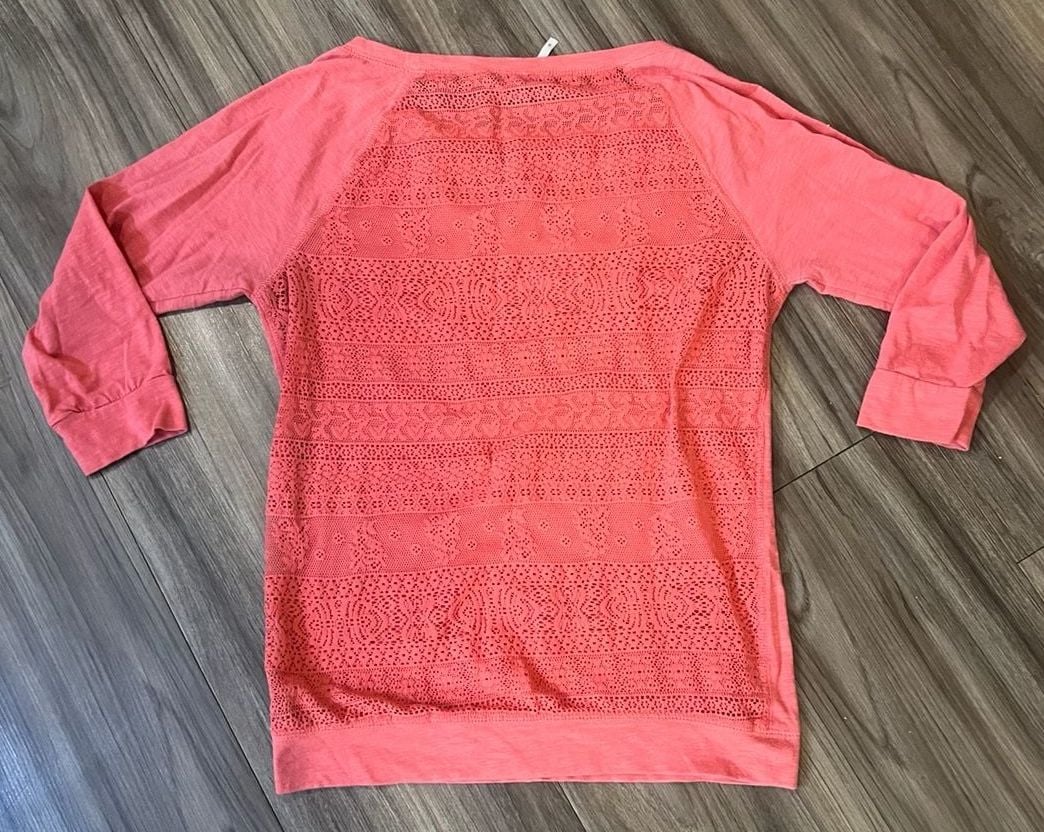 Poof Coral Lace Back Long Sleeve Top Size S 3