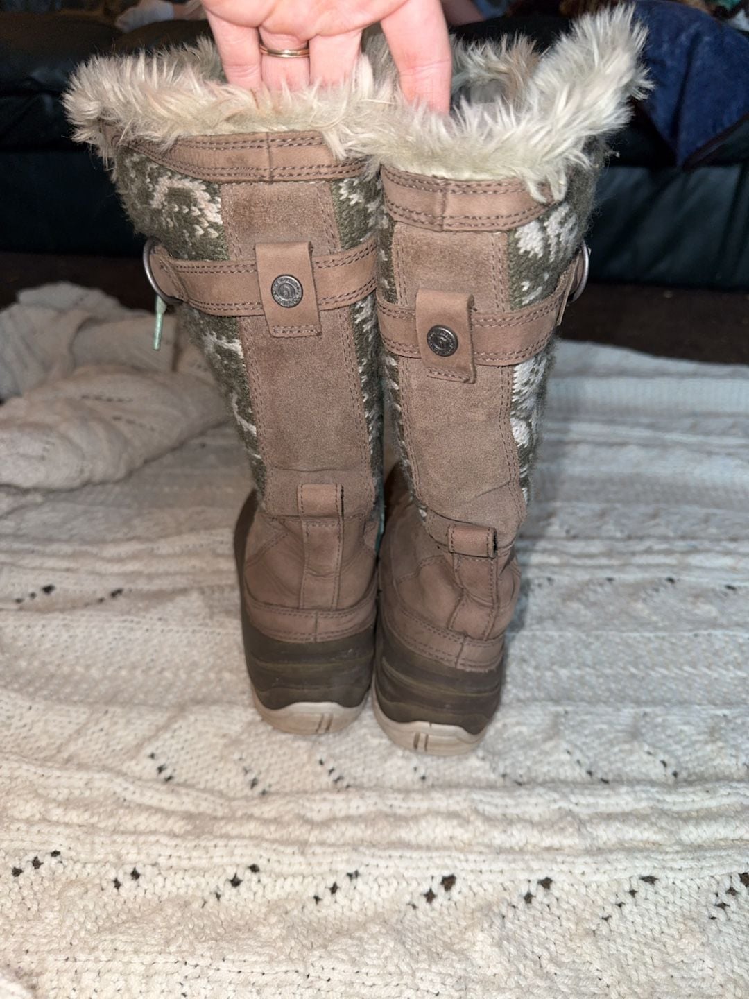 North Face Women Wool Knit + Leather Snow Outdoor Tall Boots Multicolor Brown 6 13