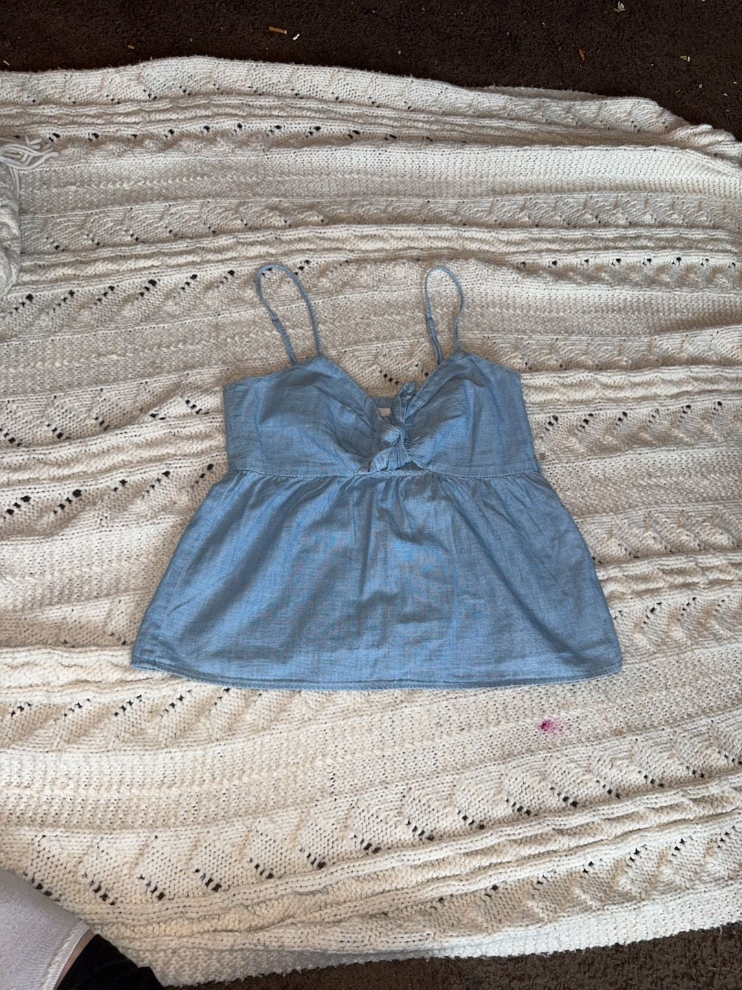 MADEWELL Chambray Tank Top 100% Cotton Tie-Front Keyhole Cami Bow Blouse Denim 2