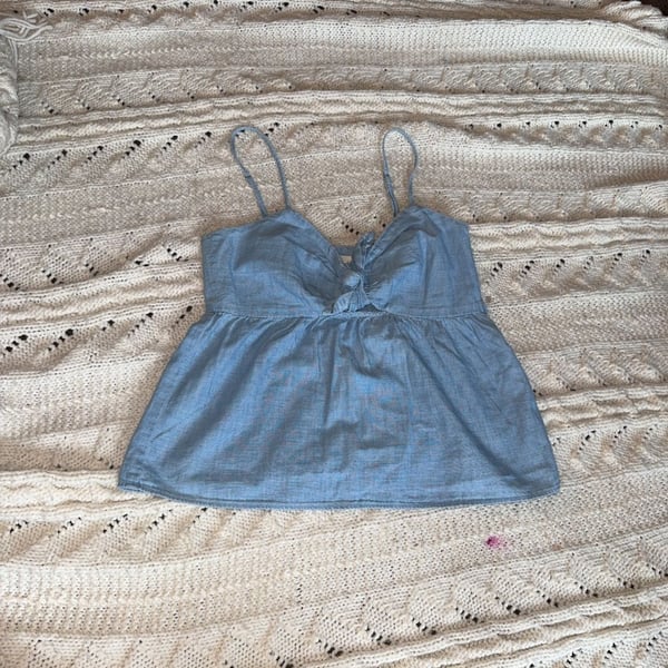 MADEWELL Chambray Tank Top 100% Cotton Tie-Front Keyhole Cami Bow Blouse Denim