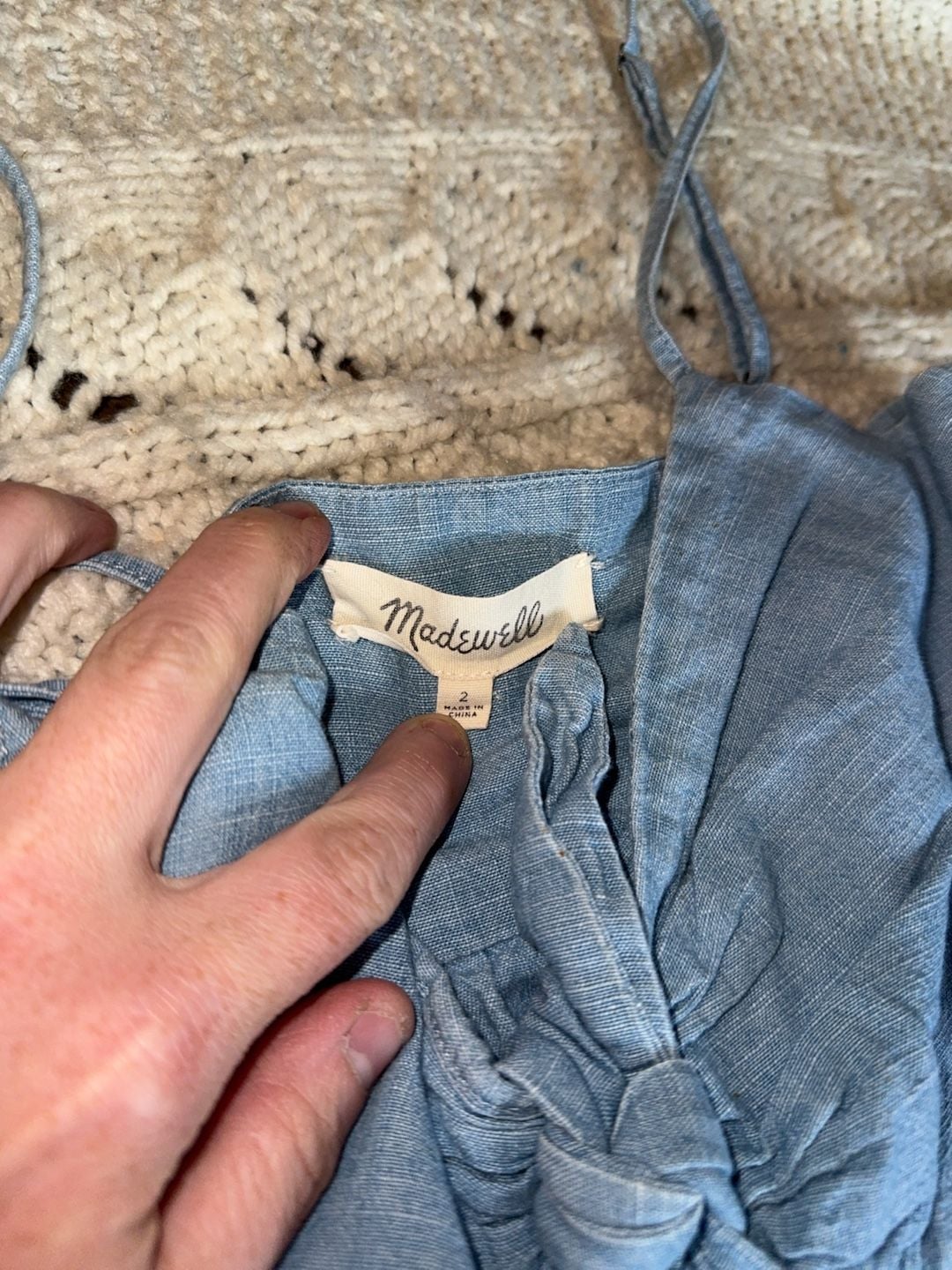 MADEWELL Chambray Tank Top 100% Cotton Tie-Front Keyhole Cami Bow Blouse Denim 4