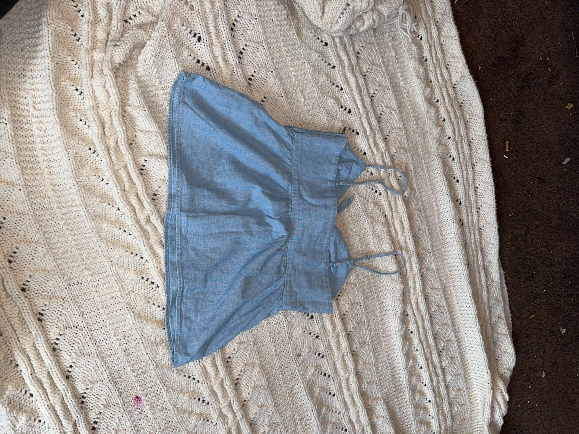 MADEWELL Chambray Tank Top 100% Cotton Tie-Front Keyhole Cami Bow Blouse Denim 6