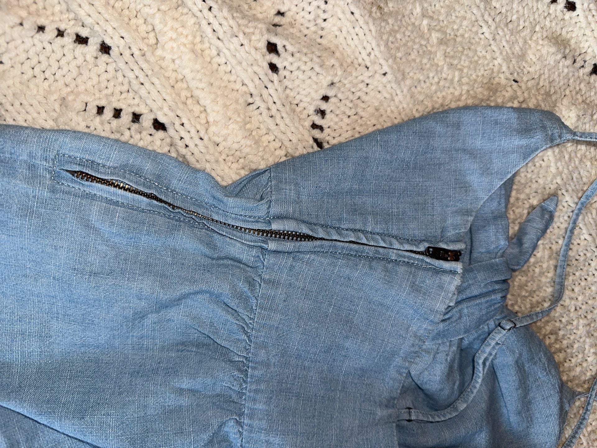 MADEWELL Chambray Tank Top 100% Cotton Tie-Front Keyhole Cami Bow Blouse Denim 7