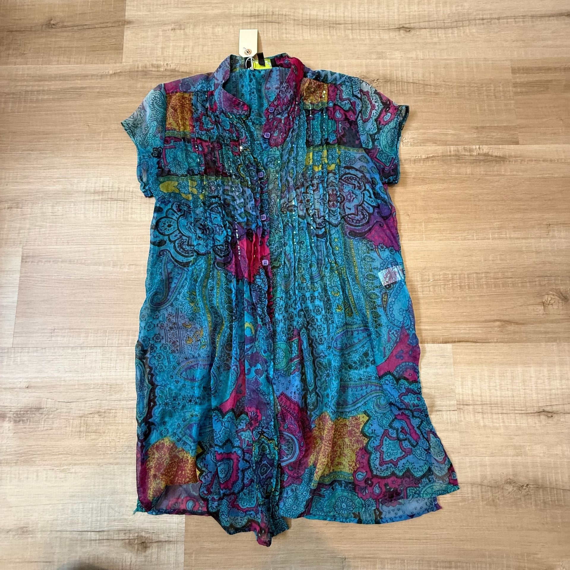 Lior Paris Size S Sheer Paisley Print Button-Down Tunic 2