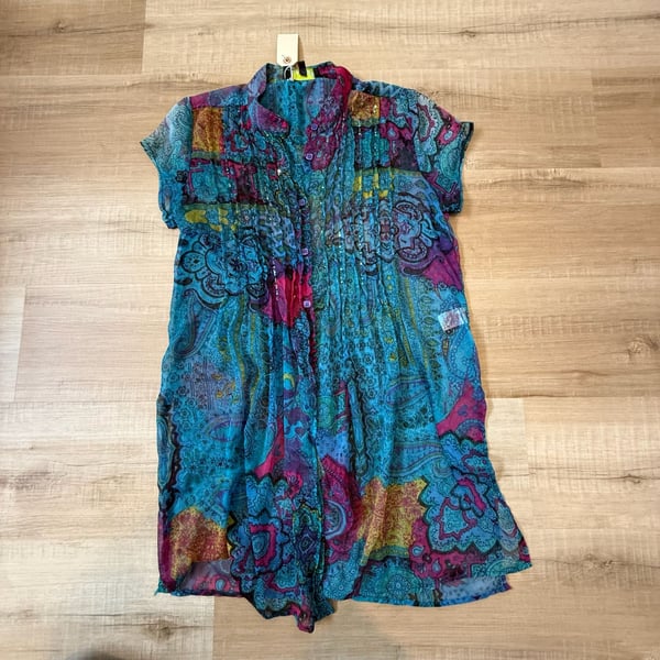 Lior Paris Size S Sheer Paisley Print Button-Down Tunic