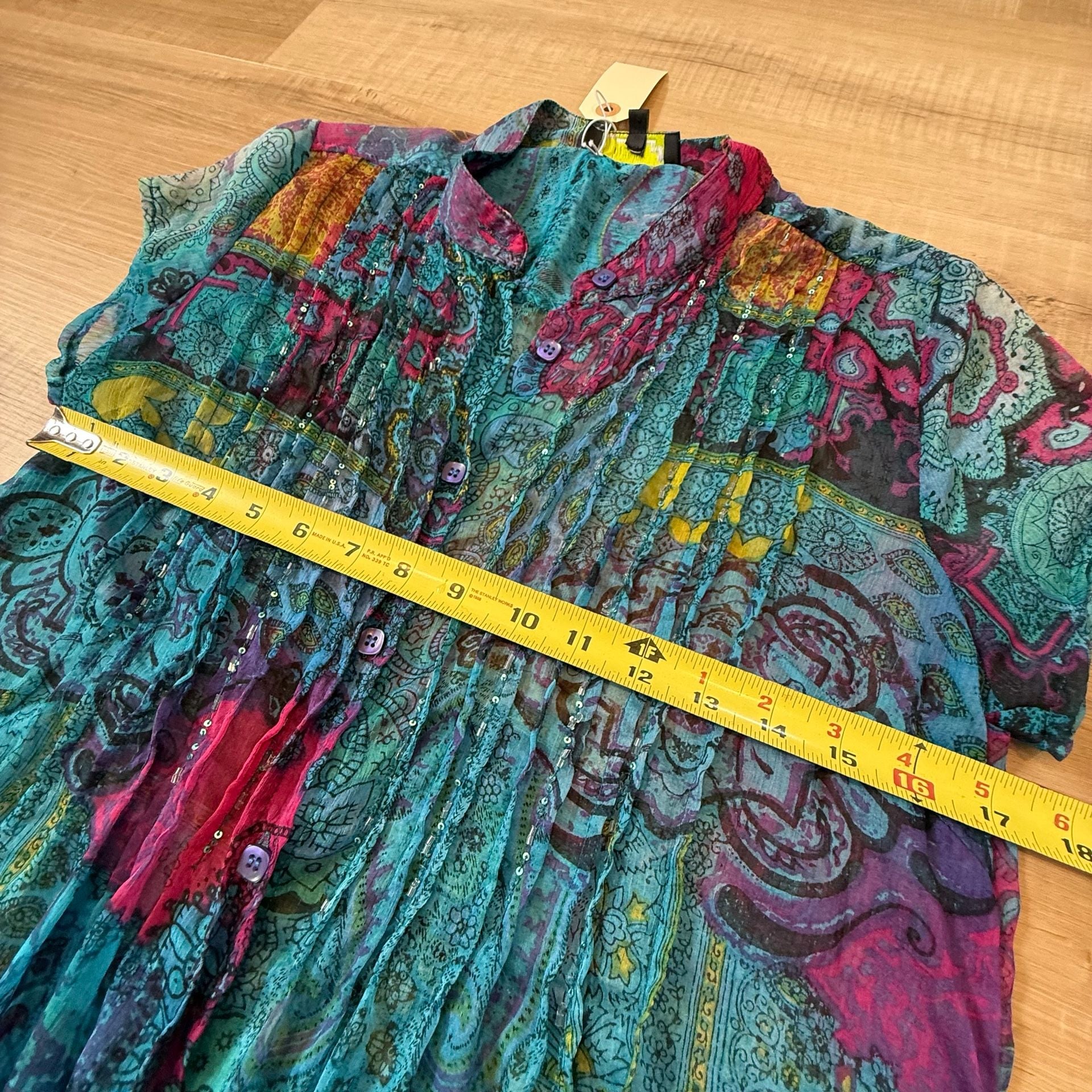 Lior Paris Size S Sheer Paisley Print Button-Down Tunic 4