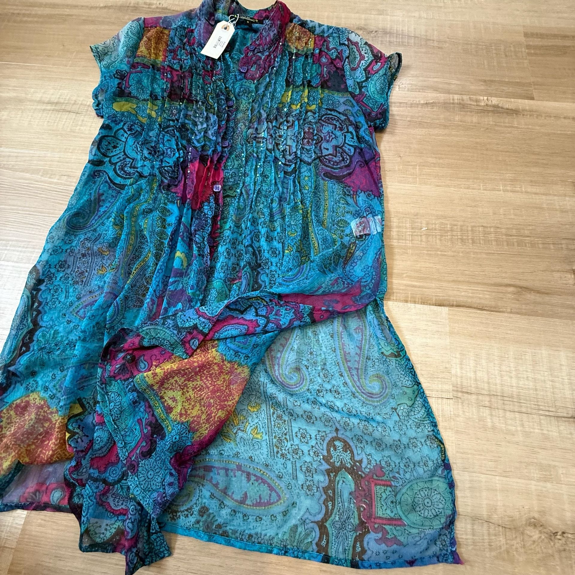 Lior Paris Size S Sheer Paisley Print Button-Down Tunic 7