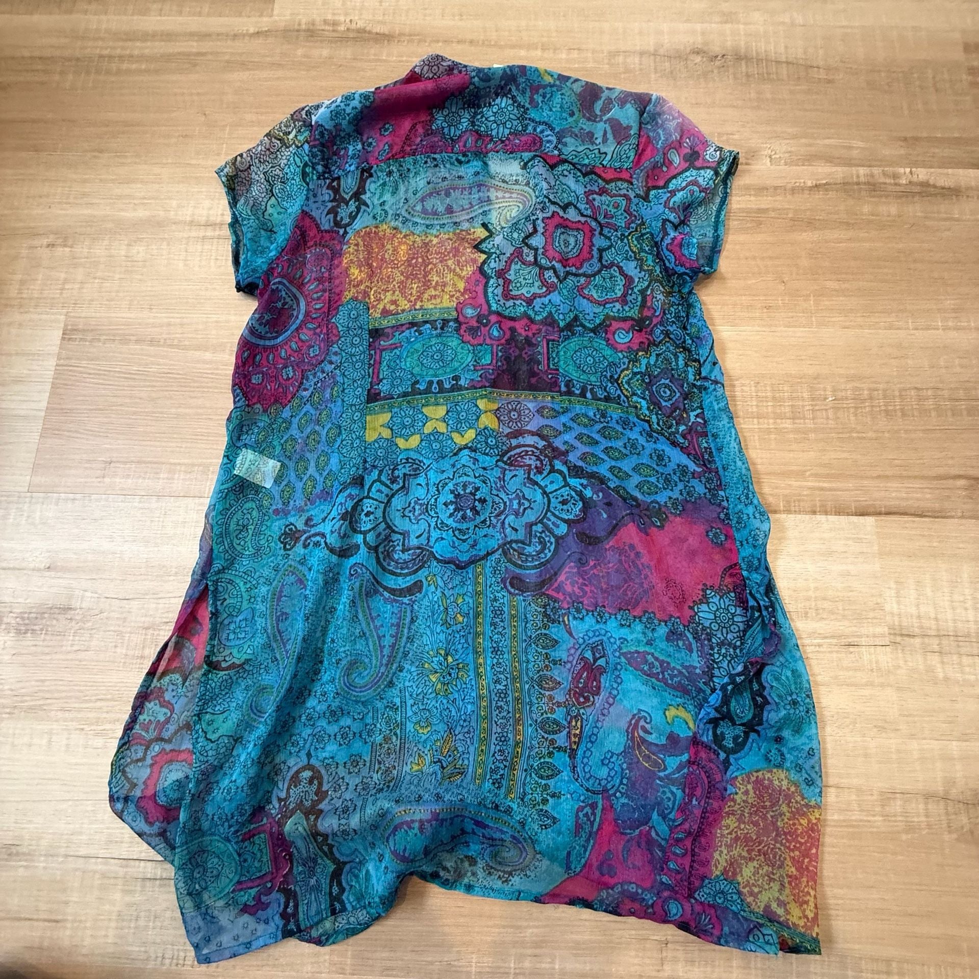 Lior Paris Size S Sheer Paisley Print Button-Down Tunic 9