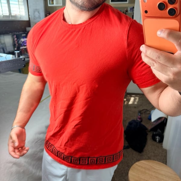 Versace Collection Red Greek Key Trim T-Shirt XXL