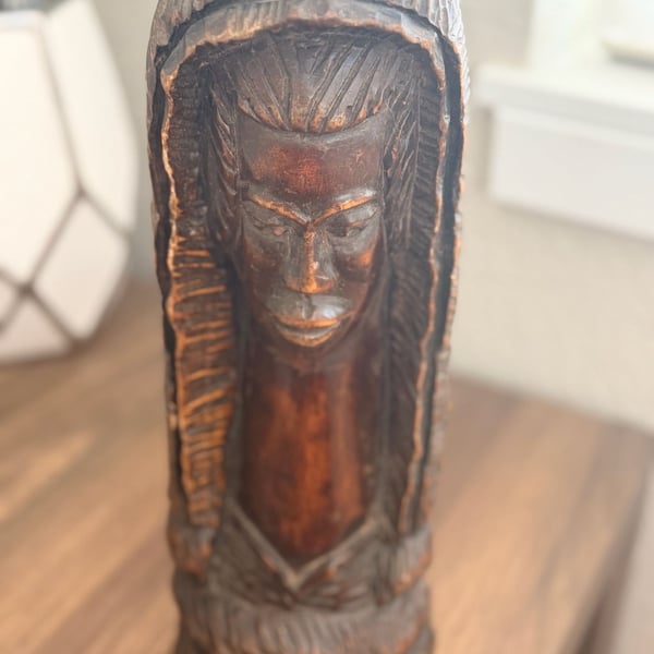 Hand Carved Wooden African Tribal Bust Sculpture