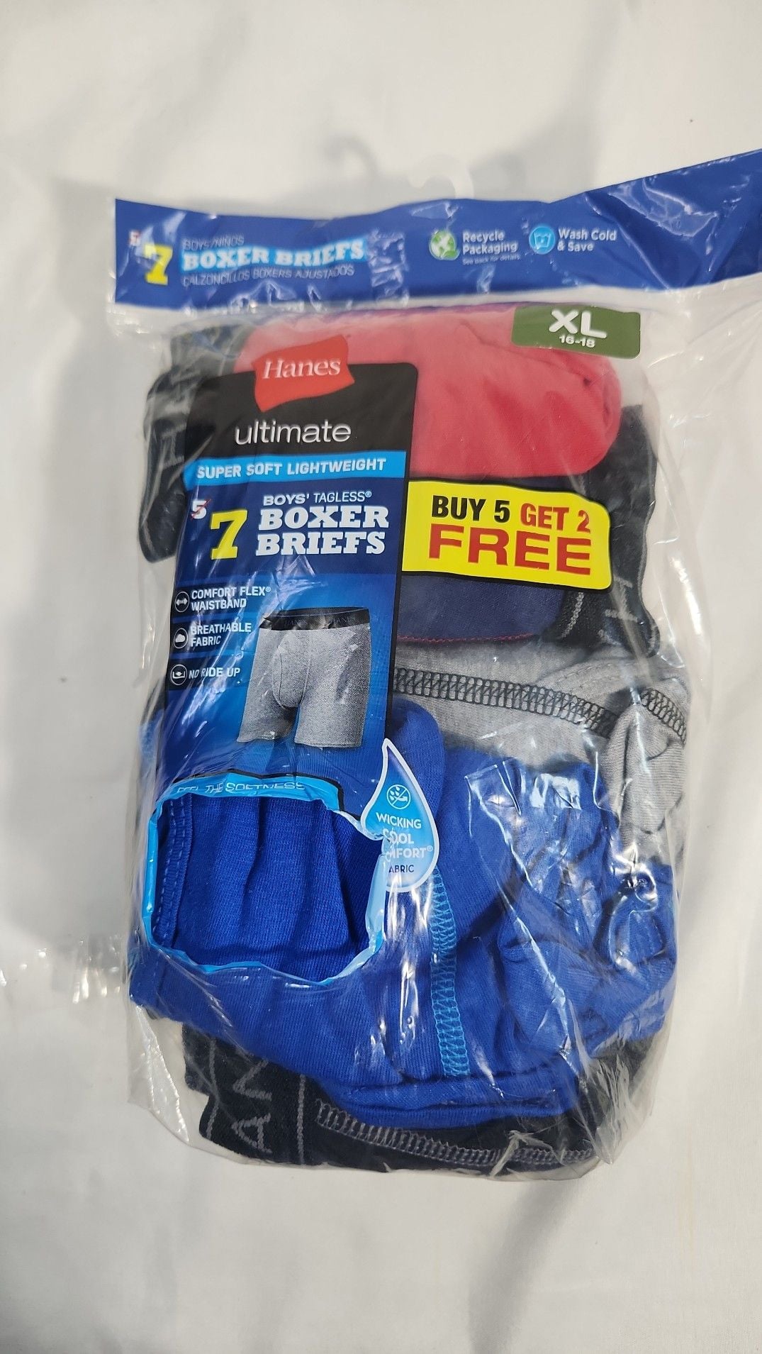 Hanes Ultimate Boys Tagless Boxer Briefs 7-Pack Size XL 16-18 1