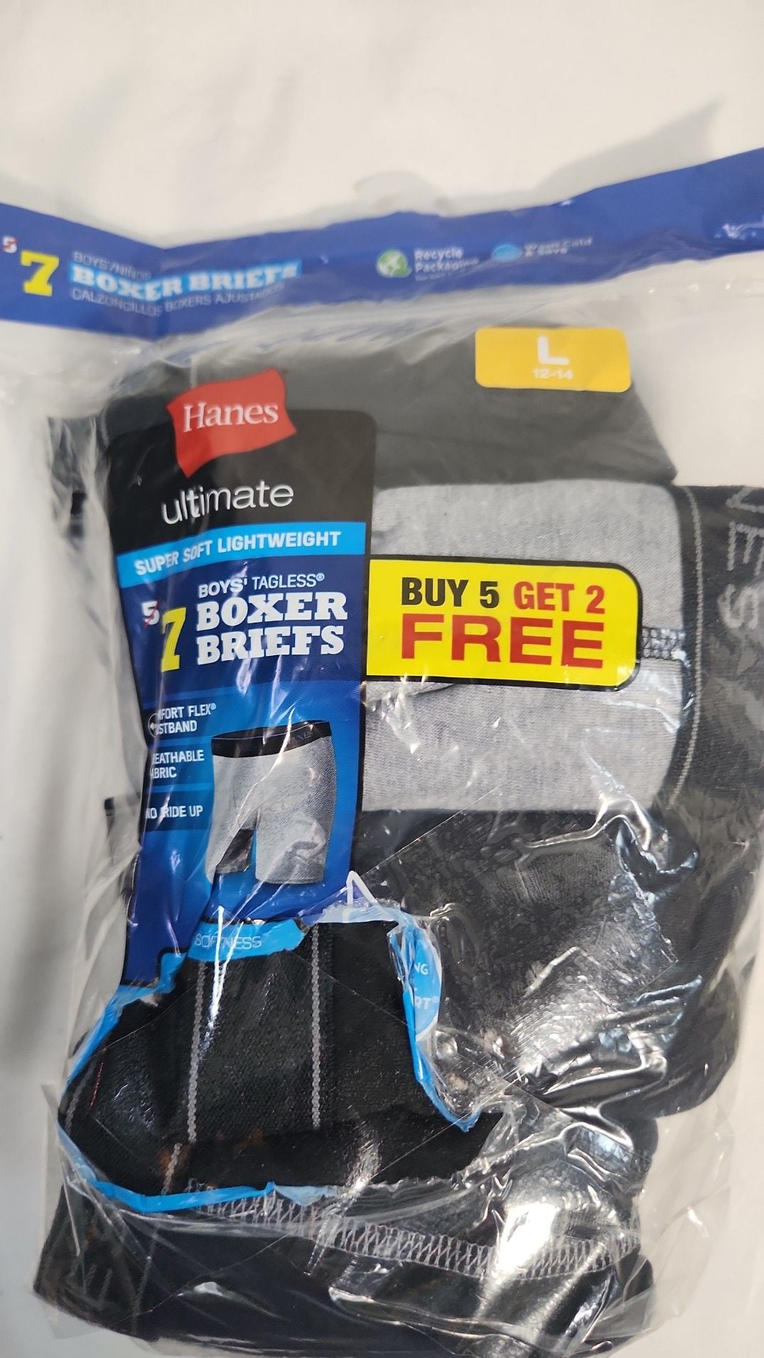 Hanes Ultimate Boys Tagless Boxer Briefs 6-Pack Size Large 12-14 2