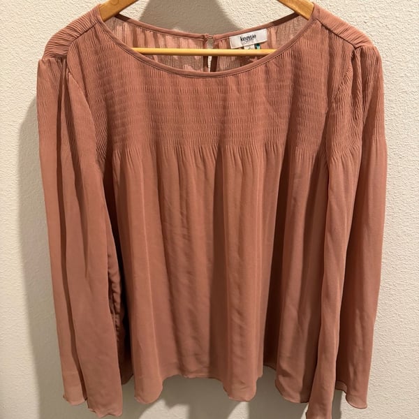 Kensie Jeans Smocked Long Sleeve Blouse Dusty Rose Size L