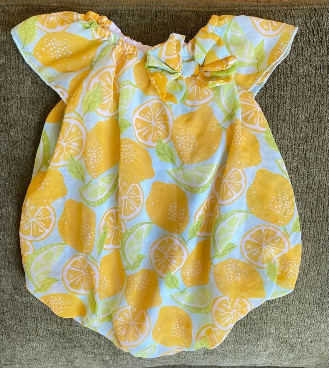 Baby Summer Romper Lemon Print Flutter Sleeve Size 6 Months 2