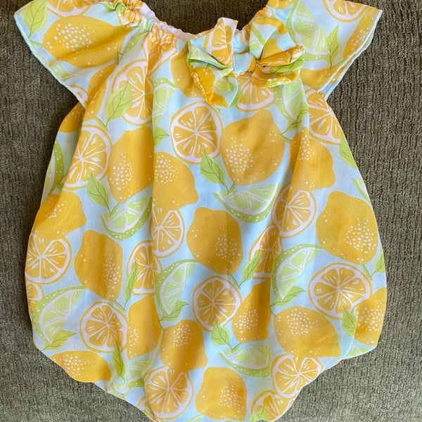 Baby Summer Romper Lemon Print Flutter Sleeve Size 6 Months