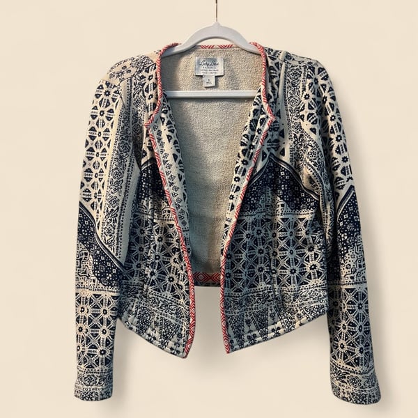 Lucky Brand Softest Knitwear Printed Open Front Jacket Size S