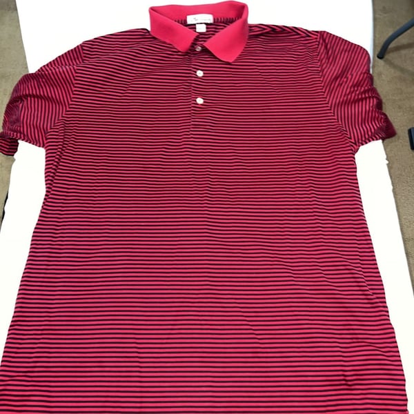 Peter Millar Essent Red and Black Striped Performance Polo Shirt