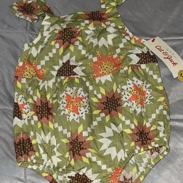 Cat & Jack Baby Quilt Print Bubble Romper Size 6-9M