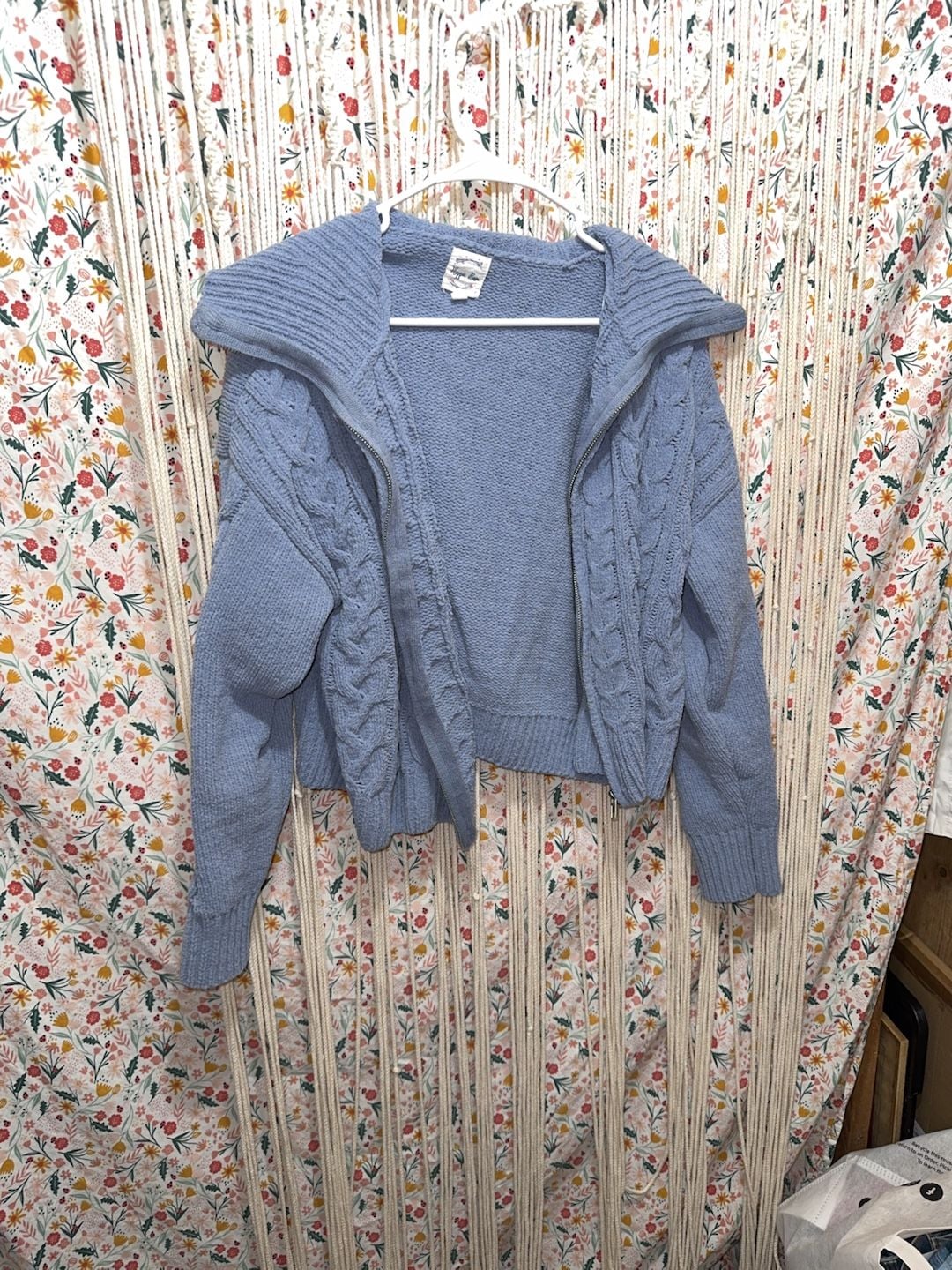 Hippie Rose Blue Cable Knit Full Zip Mock Neck Sweater Size XL 2