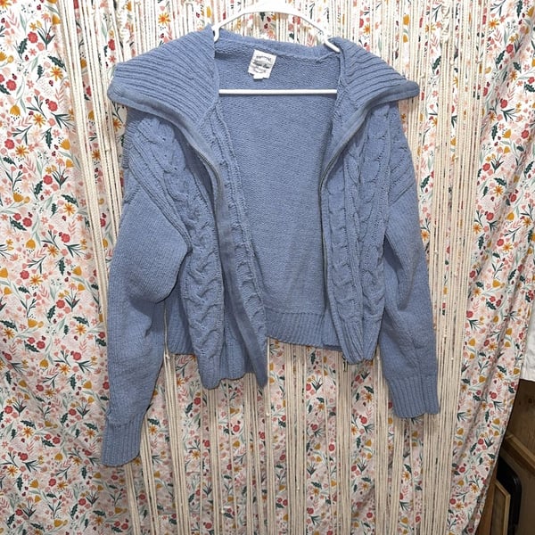 Hippie Rose Blue Cable Knit Full Zip Mock Neck Sweater Size XL