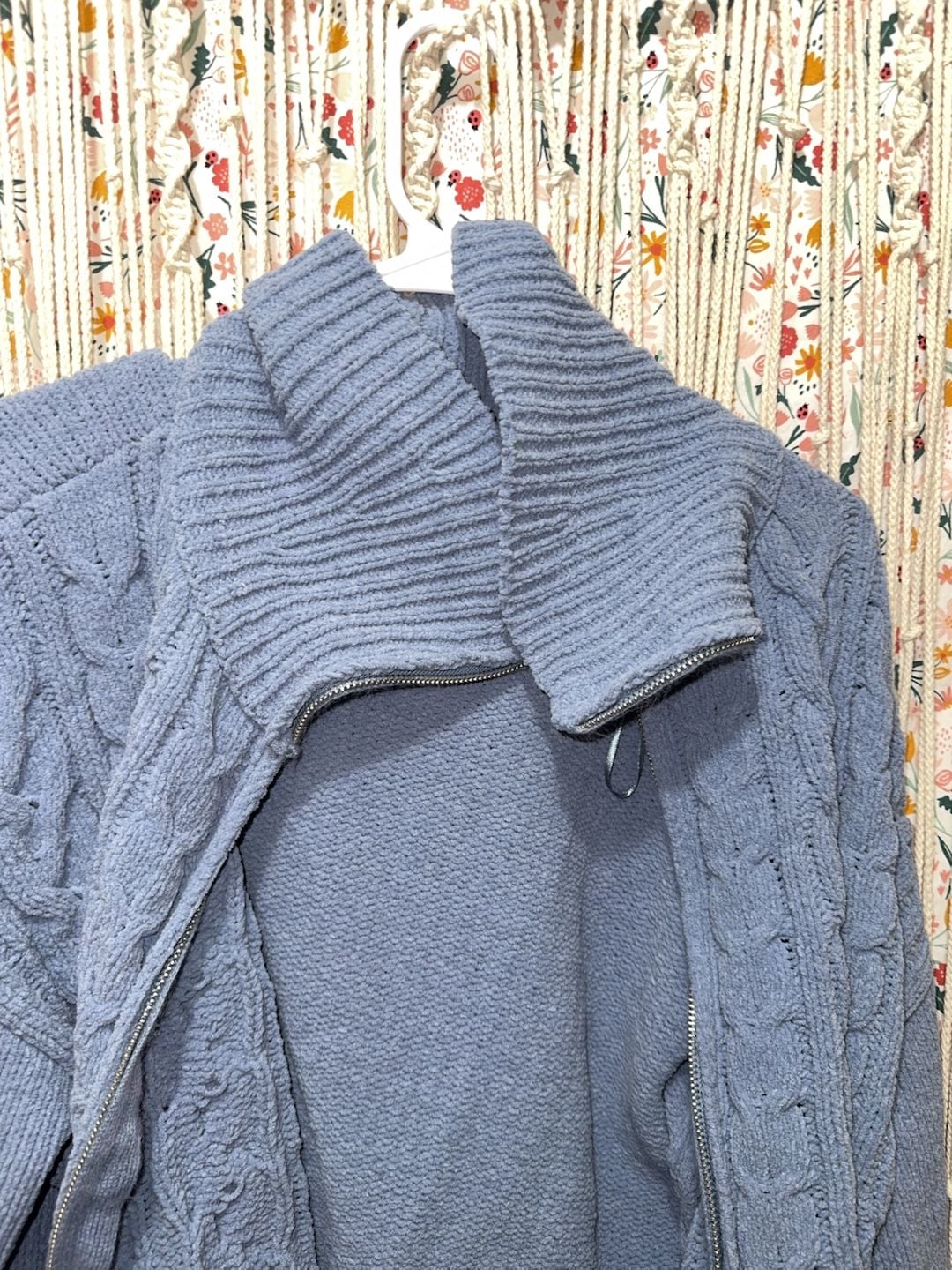 Hippie Rose Blue Cable Knit Full Zip Mock Neck Sweater Size XL 4