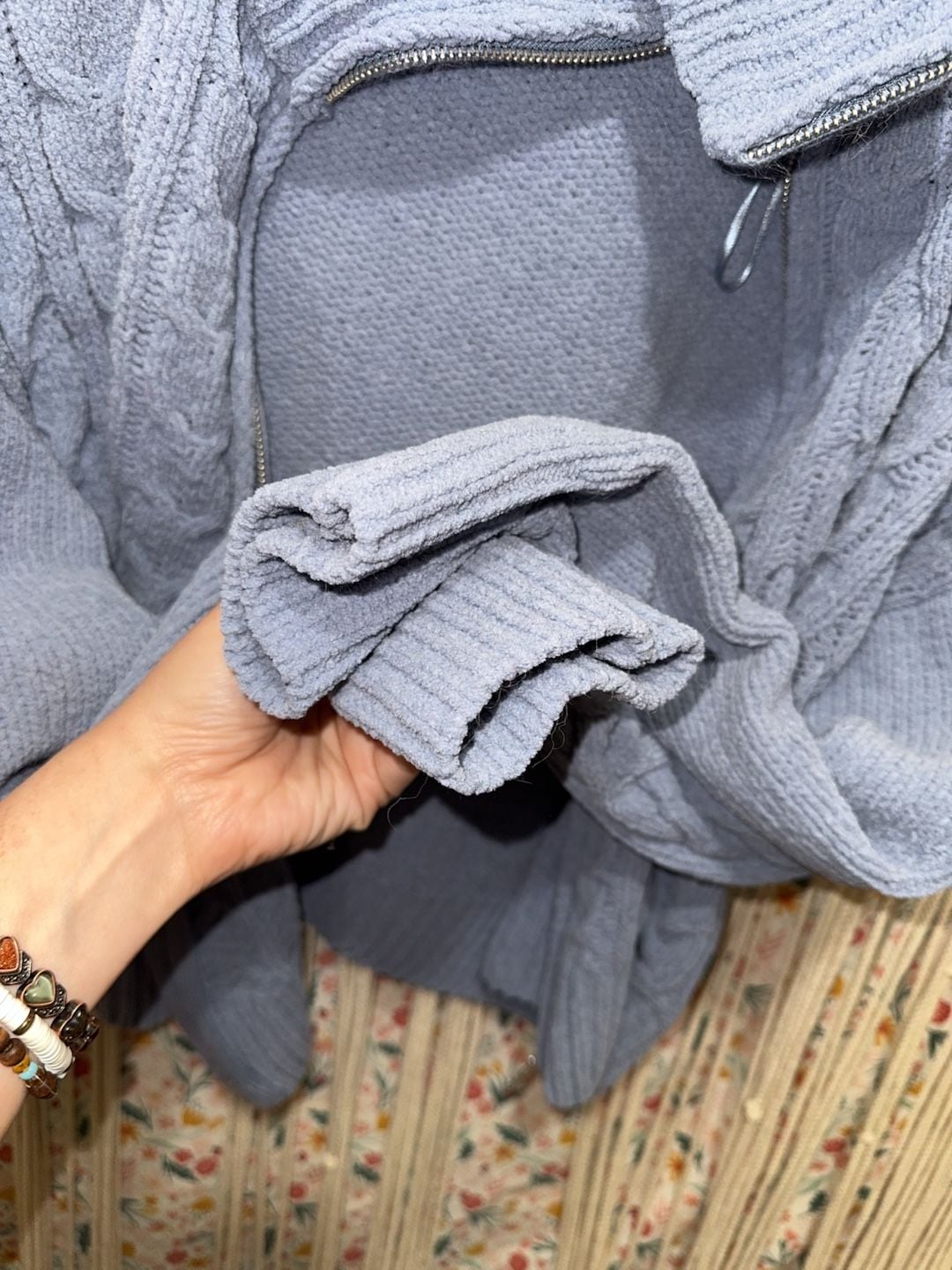 Hippie Rose Blue Cable Knit Full Zip Mock Neck Sweater Size XL 5