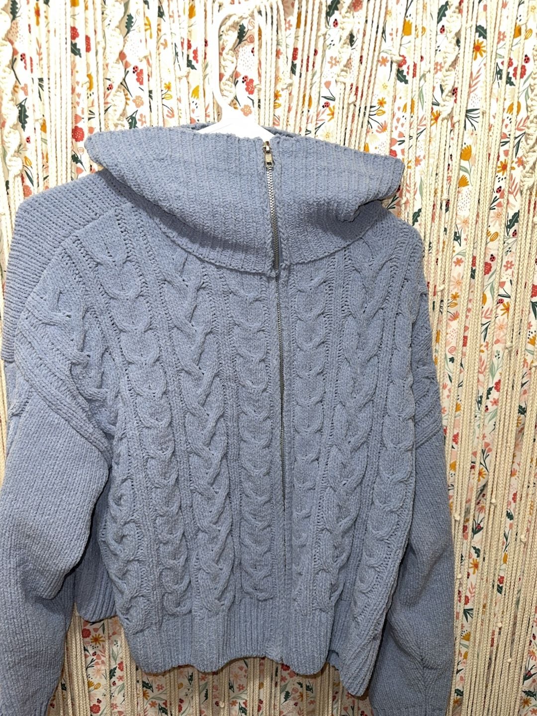 Hippie Rose Blue Cable Knit Full Zip Mock Neck Sweater Size XL 6