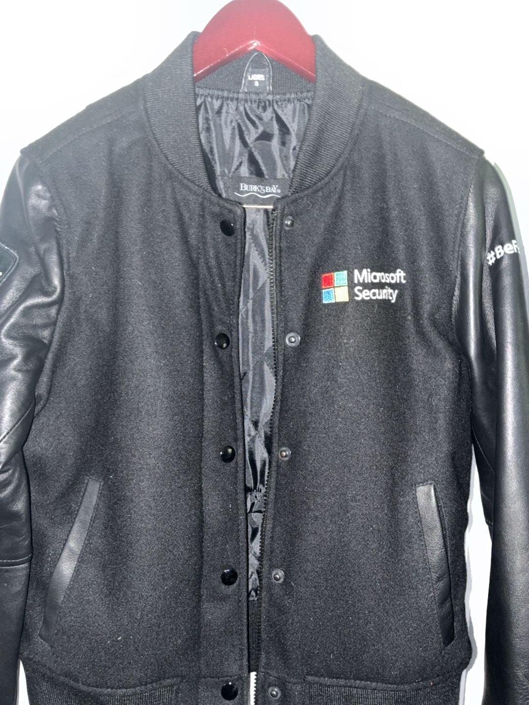 Burk's Bay Microsoft Security Wool and Leather Varsity Jacket Ladies Size S 2