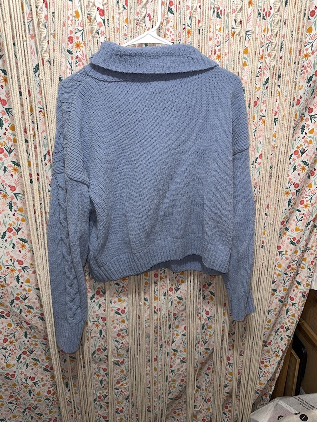 Hippie Rose Blue Cable Knit Full Zip Mock Neck Sweater Size XL 8