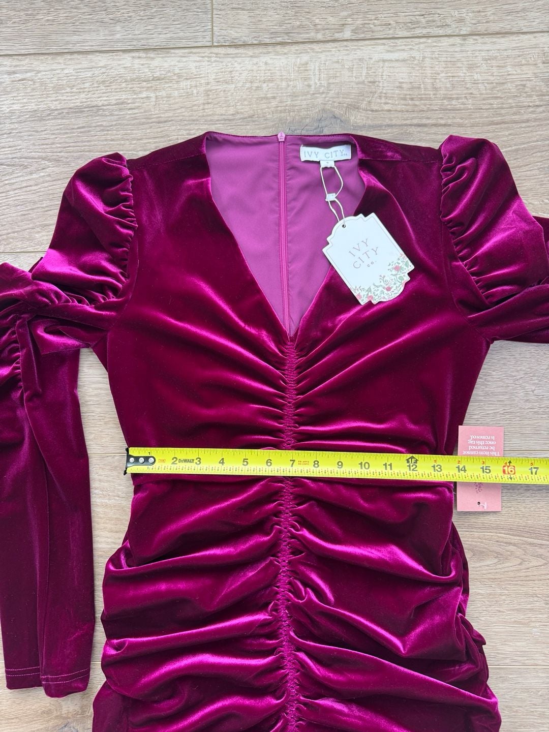 Ivy City Co Juliet Ruched Velvet Dress in Magenta
Size S NWT 7