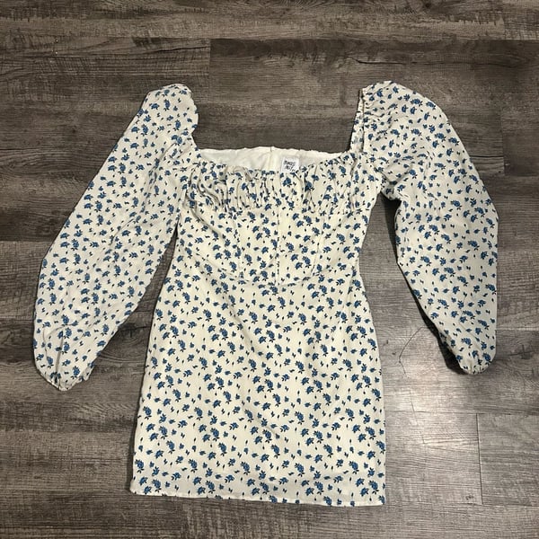 Princess Polly Blue Floral Long Sleeve Corset Mini Dress Size US 8