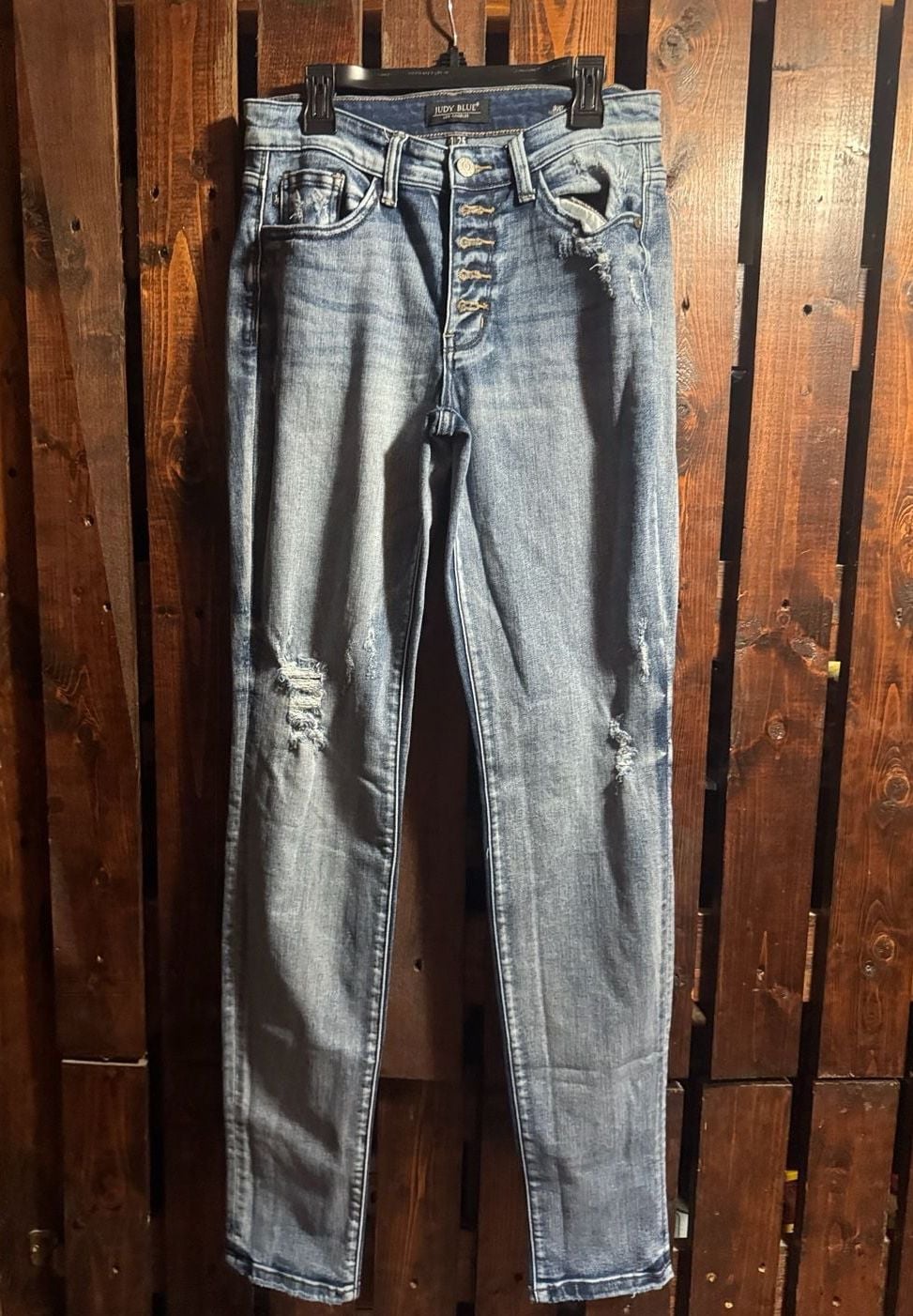 Judy Blue High Rise Button Fly Distressed Boyfriend Jeans Size 1/25 2